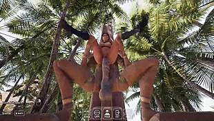 lara croft legs spread ancient statue fucks her tight pussy in hentai game creampie