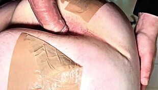 Huge cock boldly fills hairy milf gaping ass with creampie