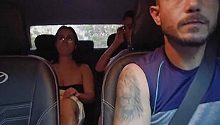 Hot Driver Picks Up Lesbian Couple from Party for Juicy Pussy Licking in Car