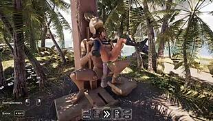 lara croft legs spread ancient statue fucks her tight pussy in hentai game creampie