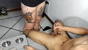 she catches me stroking and jumps in to help finish strong