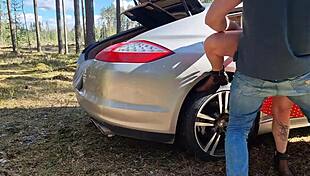 caught her bent over big tits fucked by daddy in forest 🌳🍑💦