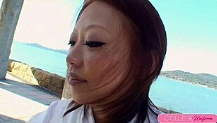 naughty schoolgirl chisa miyamae sucks boyfriend's balls dry while fingering in the forest