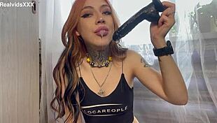 toy throating play with long hair dripping saliva homemade tight young fun