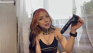 toy throating play with long hair dripping saliva homemade tight young fun