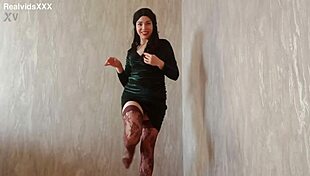 brunette shaves pussy teases with lipstick toys stockings for deep orgasm climax