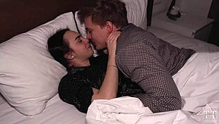 Brunette moans wildly doggy-style from huge cock pounding