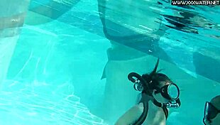 Poolside babe sucks hot cock