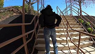 Humiliated housewife flashes huge ass under miniskirt in public pantsing outdoor exposure