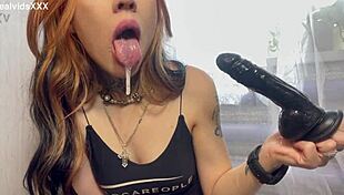 toy throating play with long hair dripping saliva homemade tight young fun