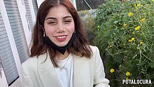 Putalocura's hot latina marina gold caught on street, drops to suck cock then rides mature stud.