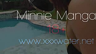 Poolside babe sucks hot cock