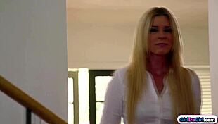 hairy stepmom catches teen with strapon and joins for pussy play kissing