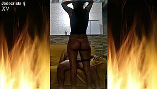 Jade sits facing husband taking his cum on ass and friend's load on belly juicy