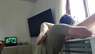 that cute latina wife with big ass and small waist puts her pussy on the table