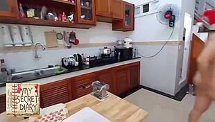 hey check this naked nudist maid cooking barefoot in the kitchen