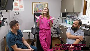 Tyler Lynn's Daddy Examines Petite Shaved Pussy in Latex Gloves Backstage Fetish