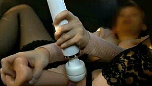 big titted babe rams huge dildo in taxi pussy screaming wild orgasm