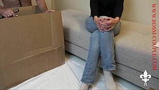 bdsm femdom mistress locks old slave in cage fucks pussy machine?