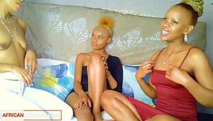 Homemade ebony threesome sluts finger and lick wet black pussies