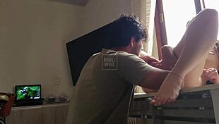 that cute latina wife with big ass and small waist puts her pussy on the table