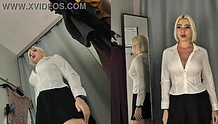 naked blonde with big tits tries see-through clothes in dressing room upskirt