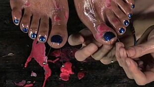 Kinky BDSM Ebony Sub Nikki Darling Bound Feet Pierced for Rough Maledom Torment