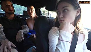 A random taxi driver hits me and friend for ffm public taxi threesome fuck