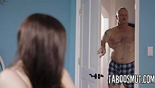 Hot brunette teen 😘 blows stepdad deep then rides his cock cowgirl and doggystyle 💦