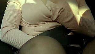 big titted babe rams huge dildo in taxi pussy screaming wild orgasm