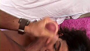 pretty latina michelle avanti gags on huge cock facial