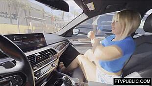 Blonde flashes pussy and masturbates hard in crowded mall shop