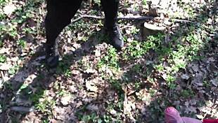 she fingers wet pussy outdoors while he strokes watching closely?