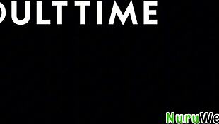 imagine this amazing busty blonde milf masseuse sliding her wet nuru body over her black client