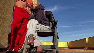 i slurp neighbor's thick cock deepthroat style then gulp hot cum on our terrace