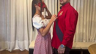 Skinny Teen Deepthroats Chokes on Cock No Condom