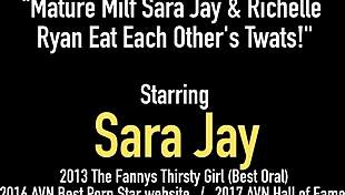 mature milf sara jay fingers pussy and licks big tits