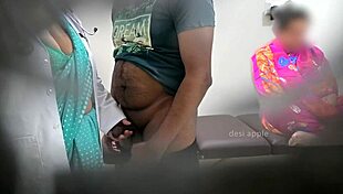 doctor strokes patient's cock hard while mommy watches up close