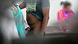 doctor strokes patient's cock hard while mommy watches up close