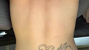 Skinny whore bent over car takes cumshot on ass while watched