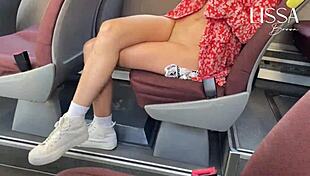 woman flashes wet pussy on crowded bus