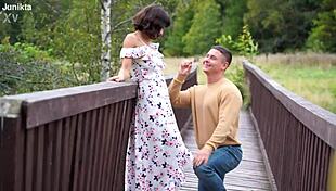 Bodybuilder Bride Begs Muscular Stud to Fuck Her Saggy Tits in Forest