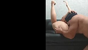 Caught stepsister's fat colombian ass riding cock on sofa after licking pussy