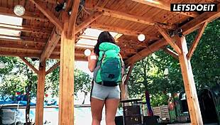 busty backpacker horny fucks hostel staff riding spooning cumshot!